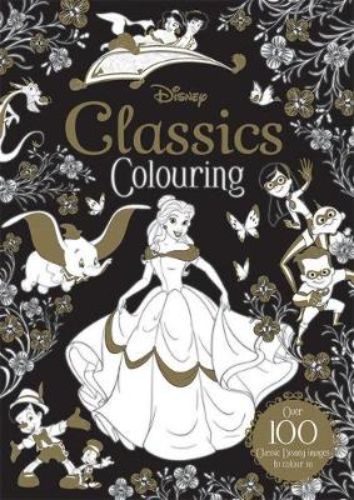 Adult coloring book featuring over 100 intricate Disney illustrations from classics like Dumbo, Bambi, and Aladdin.