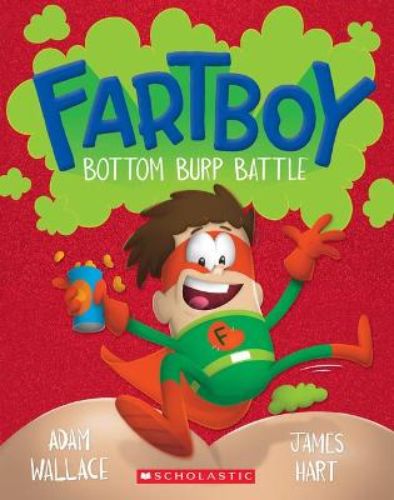 A humorous children's book cover featuring Fartboy and W.E. Snore, set in a whimsical amusement park adventure.