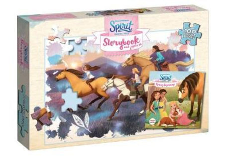 Spirit Riding Free storybook and jigsaw set featuring vibrant illustrations and a 100-piece puzzle for imaginative play.