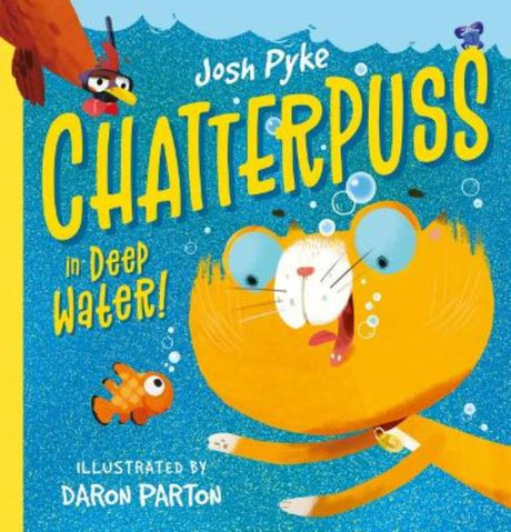 'In Deep Water' cover featuring Glenn the hen and Chatterpuss at the beach, showcasing vibrant illustrations and adventure themes.