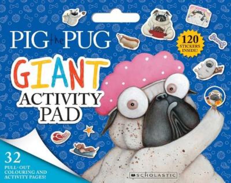 Pig the Pig Giant Activity Pad with 32 pull-out activity pages and 120 colorful stickers for hours of creative fun.