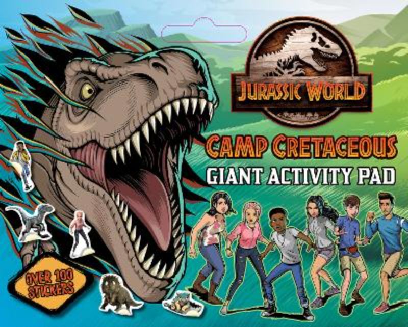 Giant Jurassic World activity pad featuring coloring pages, puzzles, and over 200 stickers for young dinosaur fans.