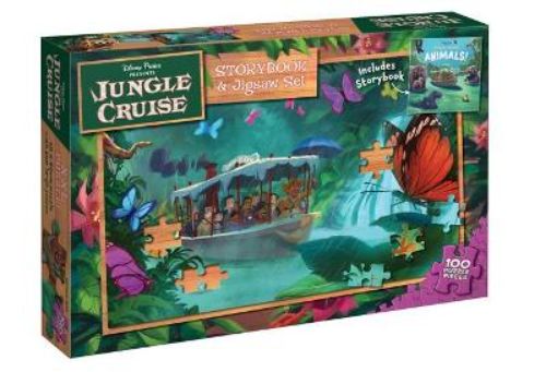 Jungle Cruise Storybook and Jigsaw Set featuring vibrant jungle illustrations, amusing rhymes, and a fun extra-large puzzle.