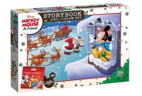 Mickey Mouse & Friends Storybook and Jigsaw Set, featuring a 24-page Christmas adventure and a 100-piece puzzle.