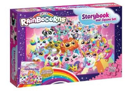 Rainbocorns storybook and jigsaw set featuring vibrant illustrations and 100-piece puzzle for imaginative play.