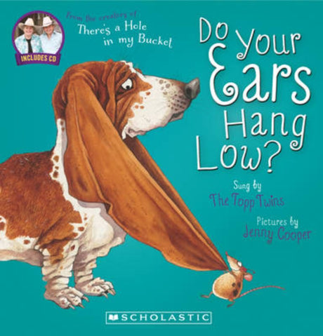 Board book 'Do Your Ears Hang Low?' with CD, featuring colorful animals and engaging lyrics for young children.