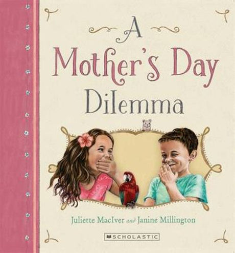 Illustrated cover of 'A Mother's Day Dilemma' featuring siblings crafting painted stones for their mother, the Queen.