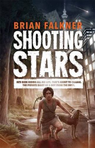 Captivating paperback novel 'Shooting Stars' by Brian Falkner explores Egan Tucker's journey from isolation to survival in Auckland.