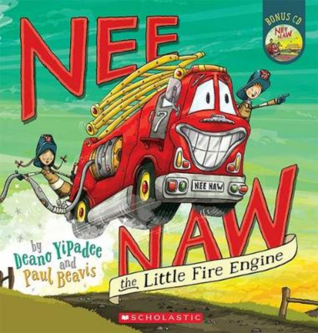 Nee Naw the Little Fire Engine book cover featuring vibrant illustrations and a CD for engaging storytelling.