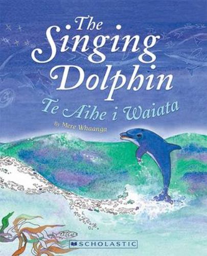 Colorful cover of 'Singing Dolphin', a children's book about connection between land and sea, featuring dolphins and vibrant illustrations.