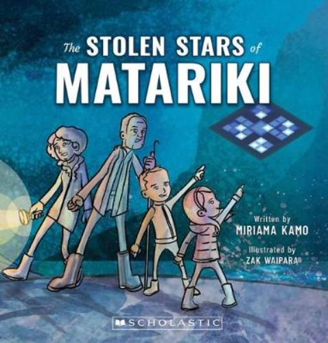 A children’s book cover featuring Sam and Te Rerehua on an adventure at Te Mata Hapuku under a starry sky.