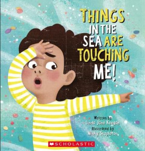 A child explores the ocean's wonders with her mum, encountering playful marine life in a colorful children's picture book.