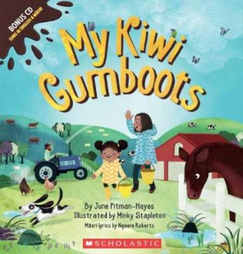 Children's book 'My Kiwi Gumboots' with vibrant illustrations and rhymes celebrating NZ adventures in gumboots.