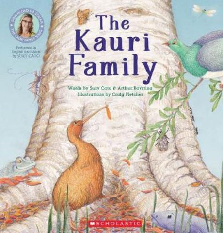 Vibrant cover of The Kauri Family, a children's Te Reo book celebrating nature and wildlife in Aotearoa's forests.