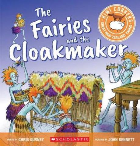 Illustration from 'The Fairies and the Cloakmaker,' showcasing Kahu and the magical patupaiarehe crafting a beautiful cloak.