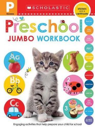 Colorful Preschool Jumbo Workbook for ages 3-5 featuring engaging activities that enhance early learning skills.
