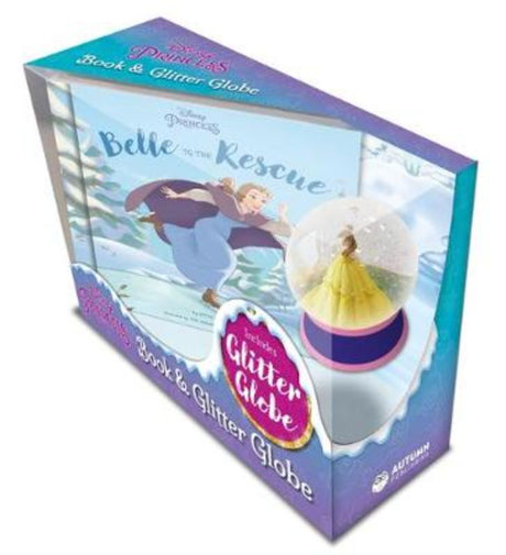 Enchanting Disney Princess book and glitter snowglobe set, featuring beloved characters and vibrant illustrations for young readers.