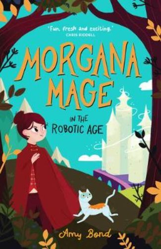 A young witch, Morgana, surrounded by robots, explores the clash of magic and technology in her enchanting adventure.