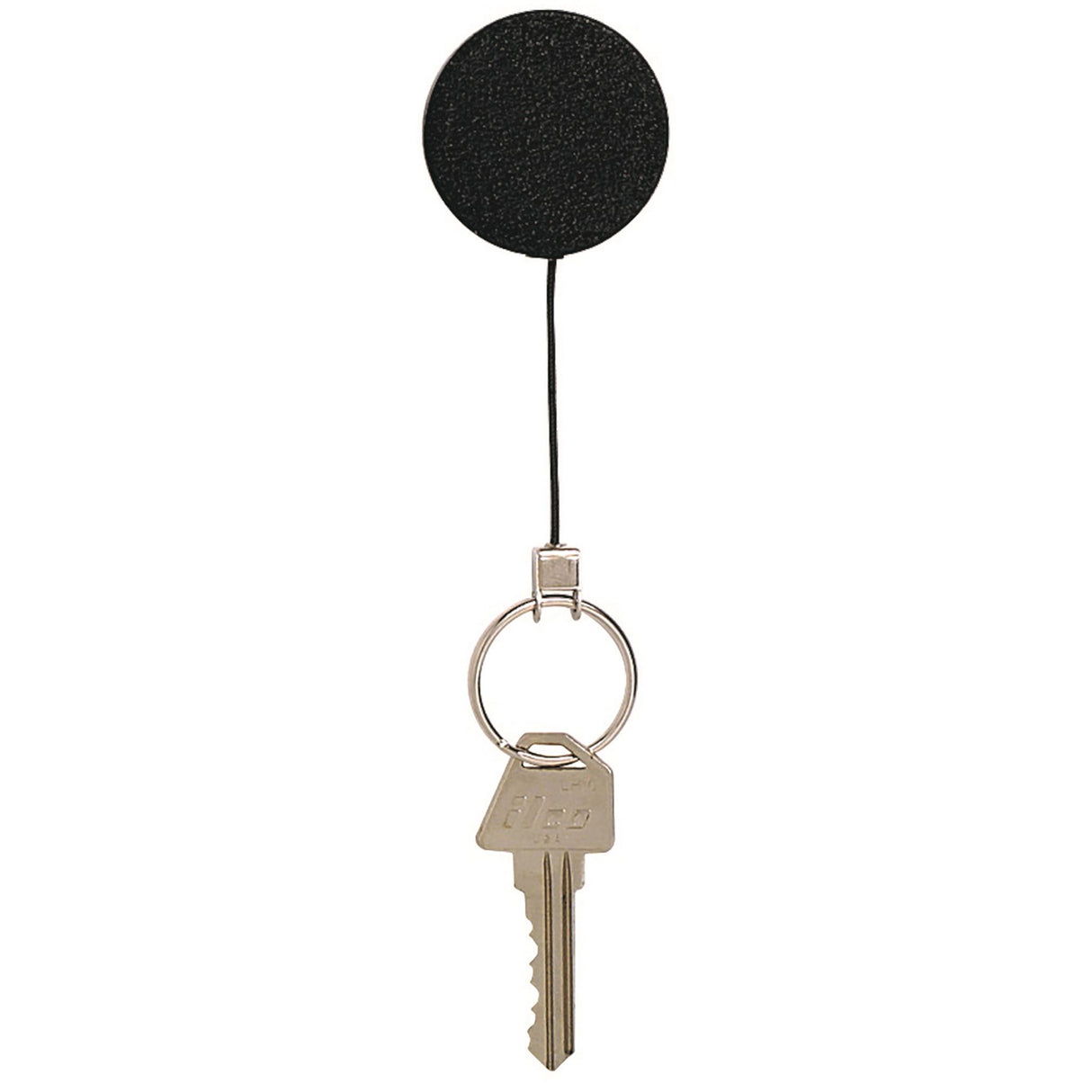 Rexel ID Retractable Metal Key Holder with nylon cord, clips onto clothing for easy key access and security.