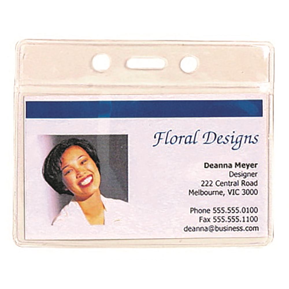 Rexel soft ID pouches in landscape format, 94x78mm, 10-pack, ideal for securing and displaying ID cards.