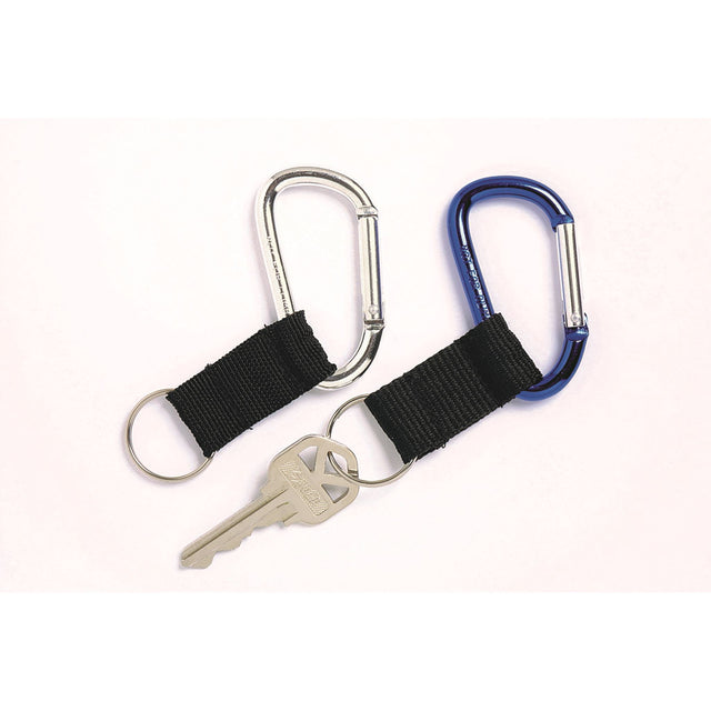 Rexel ID Carabiner Key Rings 2-pack in blue and silver featuring durable design for easy key access and security.