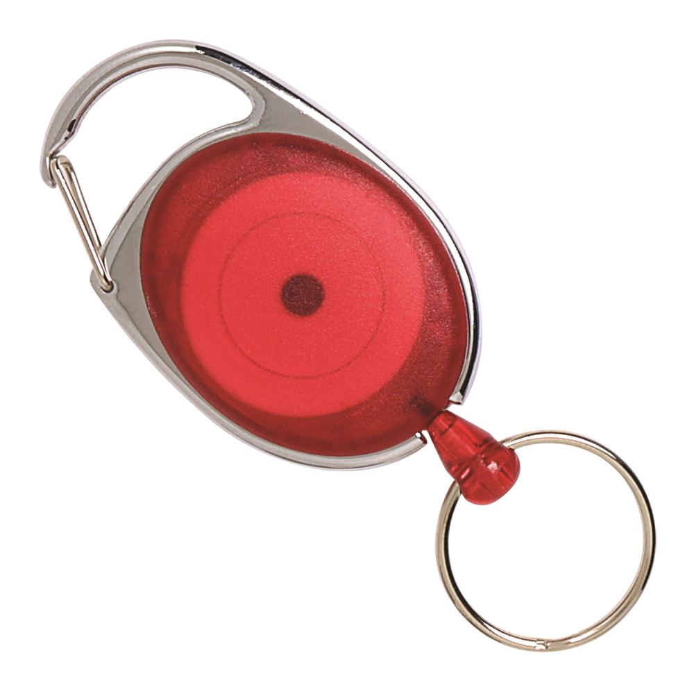 Red Rexel ID retractable key holder with 25mm key ring and 60cm extendable nylon cord.