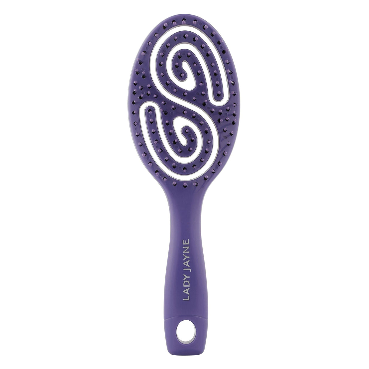 Purse-sized Lady Jayne Flexi-Glide Brush with flexible bristles for gentle detangling and scalp comfort, suitable for all hair types.