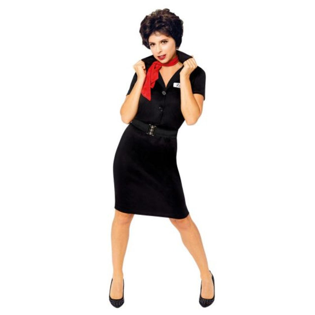 Costume Grease Rizzo for women, size 12-14, featuring a chic dress, belt, and neck scarf for a bold, nostalgic look.