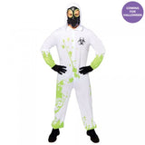 Men's adult hazmat costume jumpsuit with hood and mask, perfect for Halloween and themed parties.