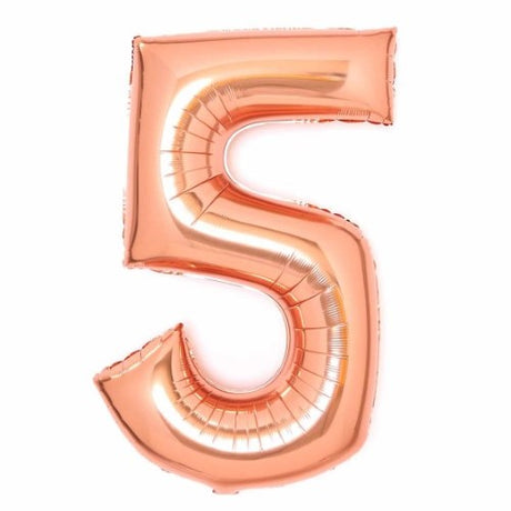 Large Rose Gold Number 5 Foil Balloon, 56cm x 89cm, ideal for parties and celebrations, adds elegance to decorations.