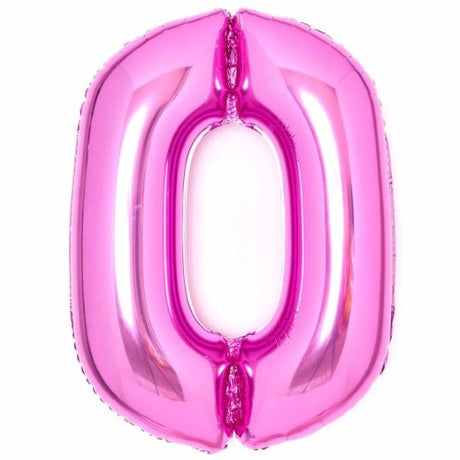 Large pink foil balloon shaped like the number 0, 64cm wide and 90cm high, perfect for celebrations and decorations.