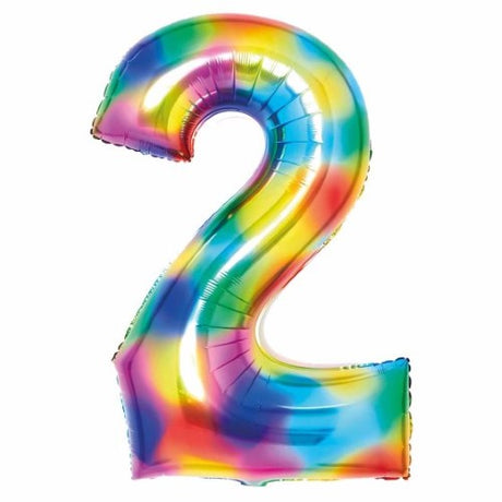 Large Number 2 rainbow foil balloon, 55cm x 86cm, perfect for vibrant celebrations and decorations.