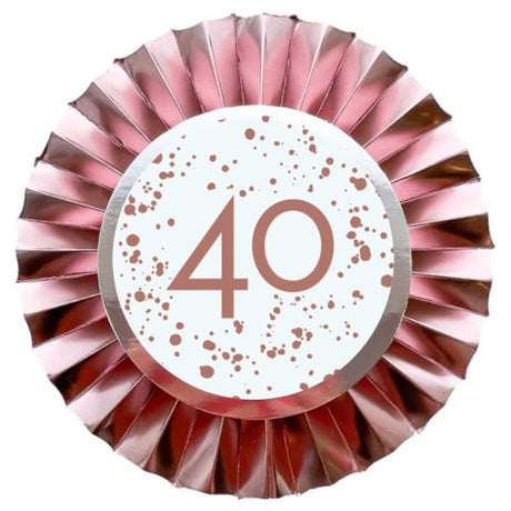 Rose Gold 40 Rosette decoration, 12cm, made of foil cardboard, ideal for elegant celebrations and versatile decor.