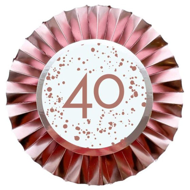 Rose Gold 40 Rosette decoration, 12cm, made of foil cardboard, ideal for elegant celebrations and versatile decor.