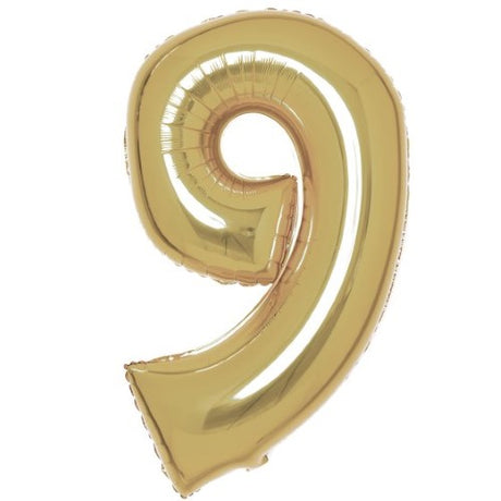 Large Number 9 White Gold Foil Balloon, 57cm w x 91cm h, perfect for elegant celebrations and memorable photo opportunities.