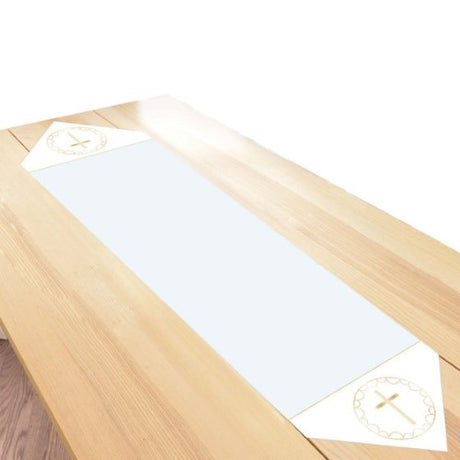Botanical Celebration blue fabric table runner, 46cm x 1.2m, features intricate patterns for elegant dining decor.