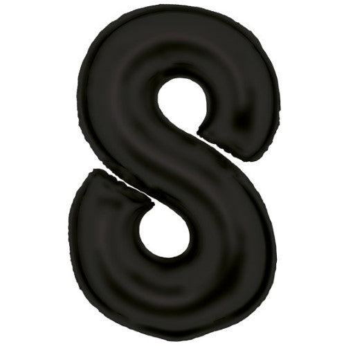 Large black foil number 8 balloon, 54cm w x 87cm h, perfect for celebrations and elegant decorations.