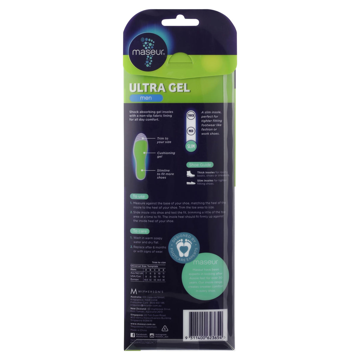 Footcare Men's Ultra Gel Insoles, 1 pair