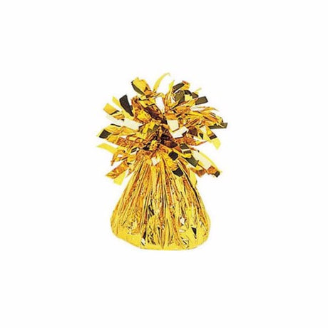 Gold mylar balloon weight, 150g, perfect for anchoring balloons at parties and events.