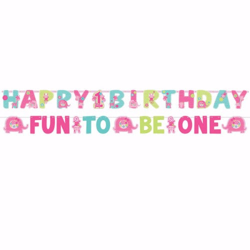Colorful Jumbo Letter Banner Kit for a 1st birthday, featuring two banners with whimsical designs for festive celebrations.