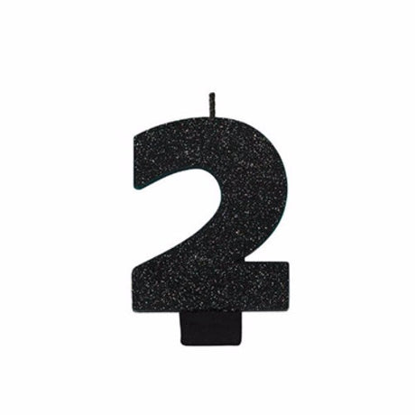 Elegant 8cm black sparkle glitter candle, perfect for celebrations and adding a luxurious touch to home decor.