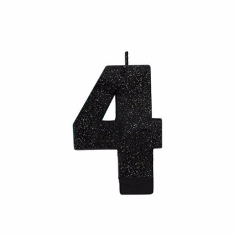 Elegant 8cm black candle with sparkling glitter, perfect for adding glamour to any setting or occasion.