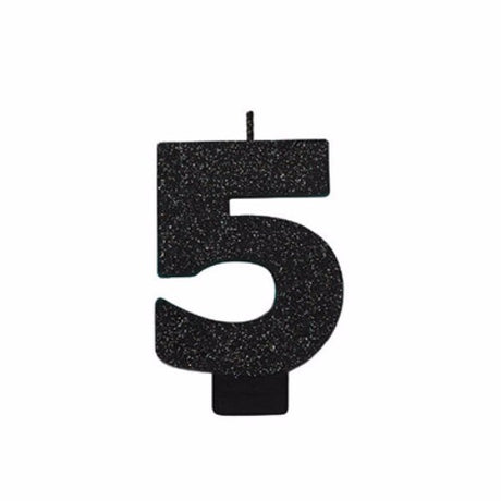 Elegant 8cm black glitter candle, ideal for home decor and special occasions, creating a warm ambiance.