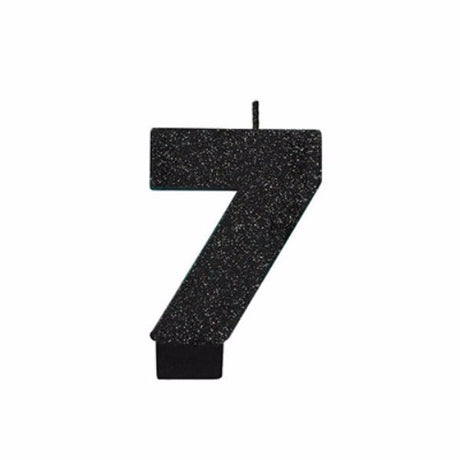 Elegant 8cm black glittered candle, perfect for chic decor and creating a cozy atmosphere.