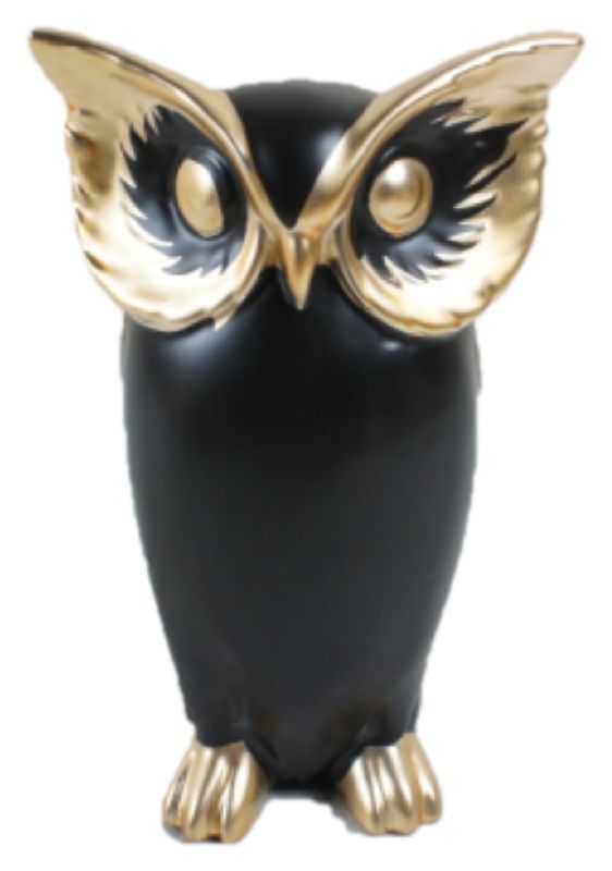 Ornament - Cerami Owl Tall ( Black/Gold)