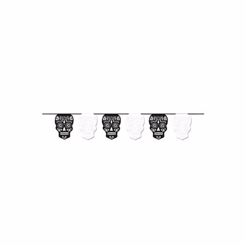 Flag Banner Black & White Skulls