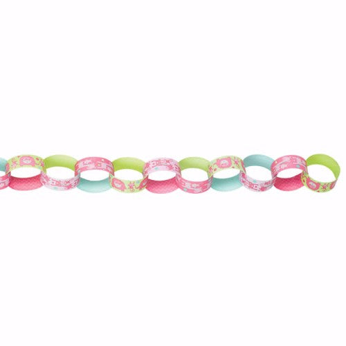 Whimsical colorful chain link garland, 3.96m long with 50 links, perfect for parties and home decor.