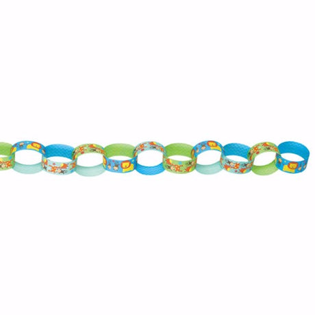 Colorful 50-link chain garland, 3.96m long, perfect for nurseries and themed parties, safe for children.