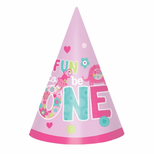 One Wild Girl Cone Hats 1st Birthday - Pack of 8