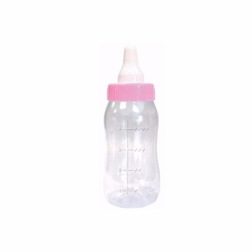 Cute pink baby bottle bank, 28cm, perfect for baby showers, promoting savings in style.